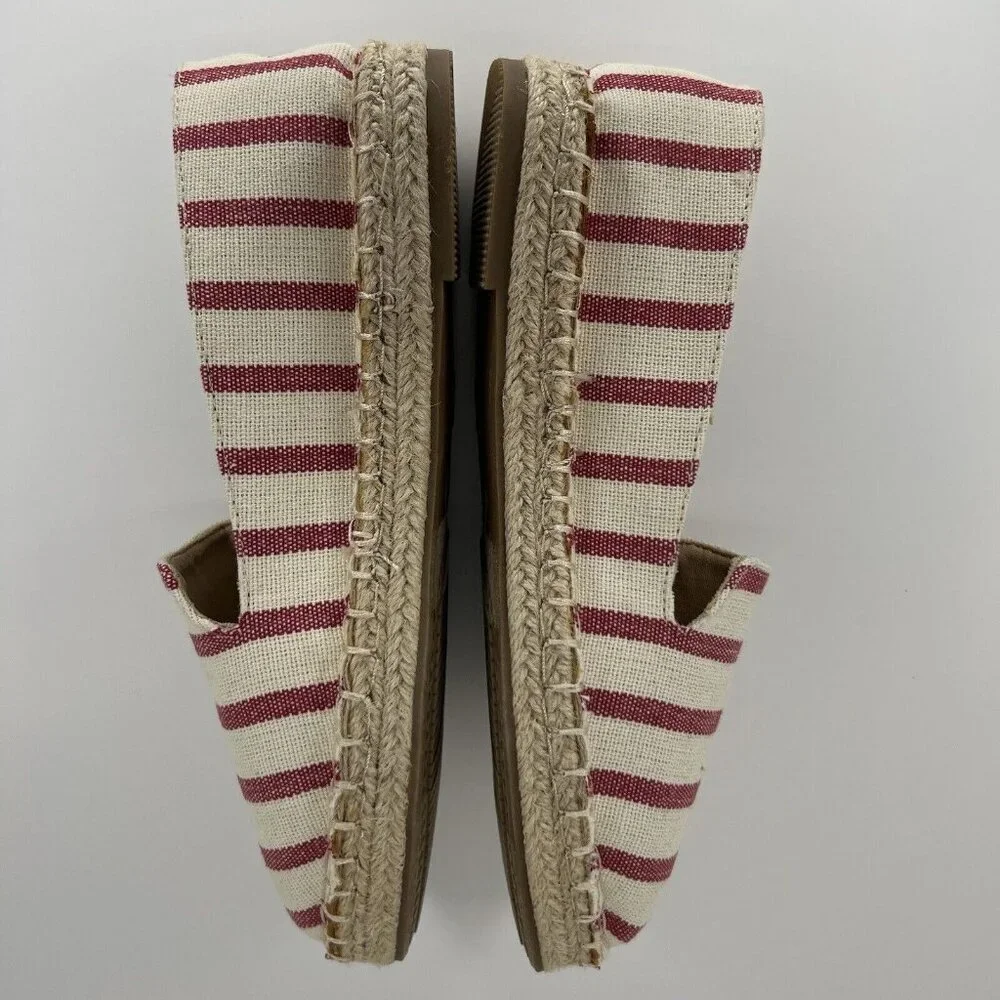 Time and Tru Red Stripe Canvas Espadrille Casual Slip-on Womens Size 6 Flats